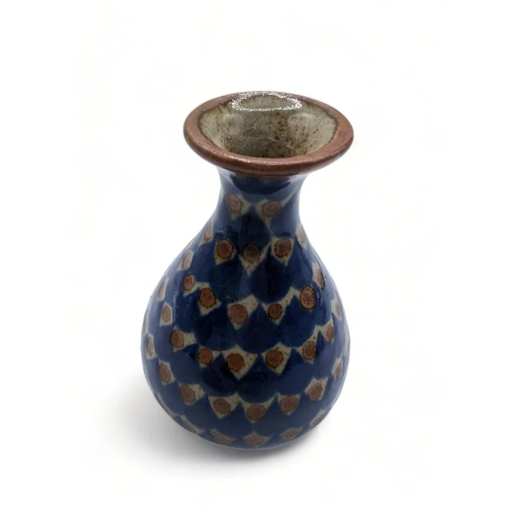 Vintage Cocotzin Mex Signed Mexican Pottery Blue Bud Vase 5